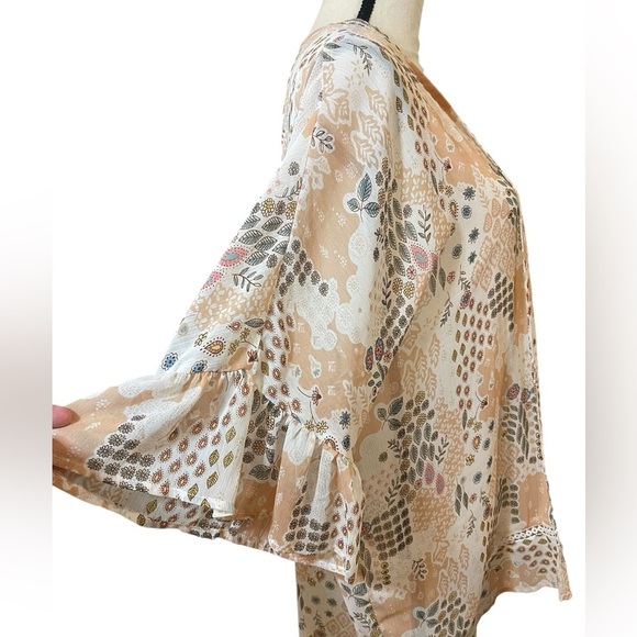 Love Tree kimono cover up sheer boho mid length ruffled sleeve large - Picture 5 of 10
